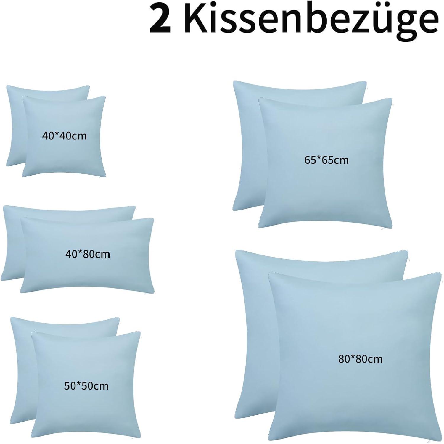 Kissenbezug 80x80 Hellblau 2er Set Mikrofaser Reißverschluss Weich,s