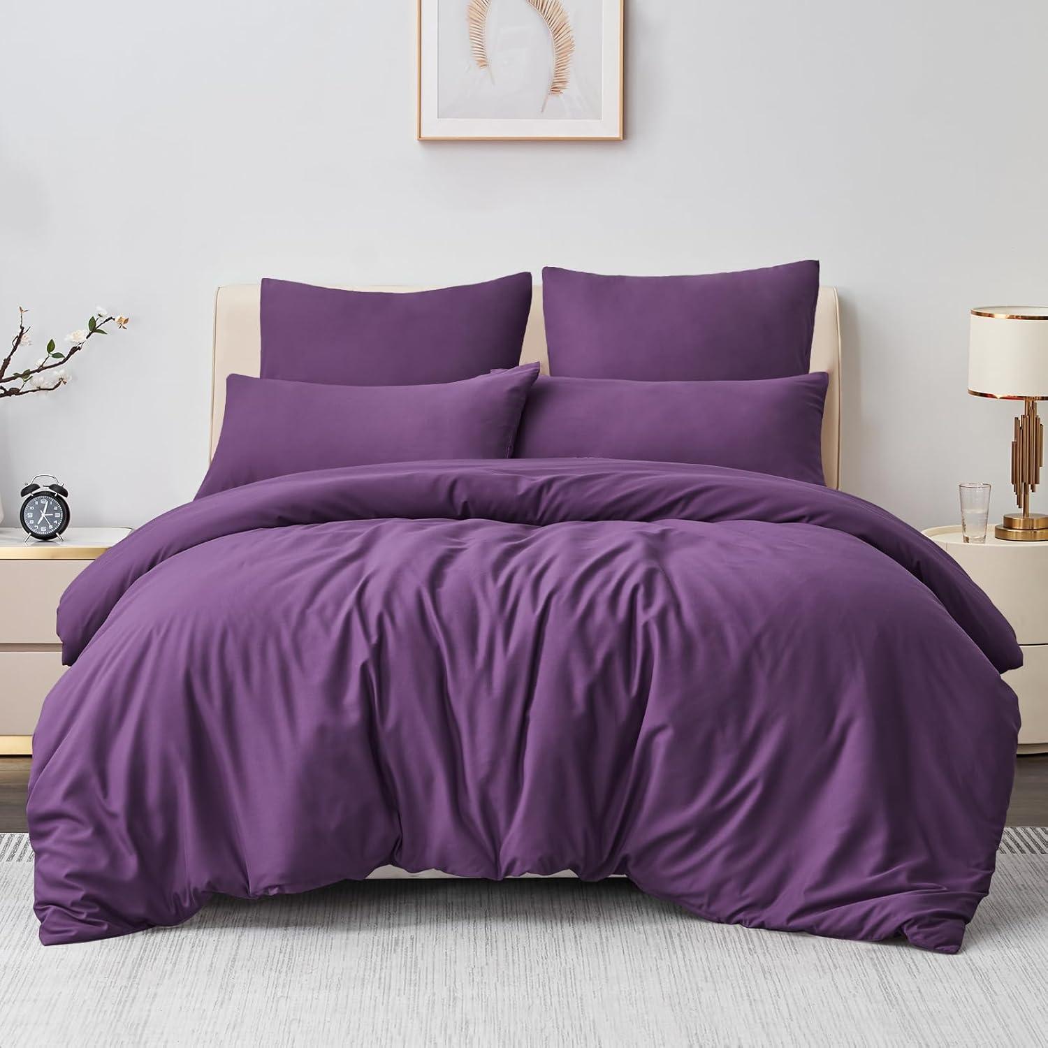 Bettwäsche 3-teilig Mikrofaser Lila mit Reißverschluss 200x220cm
