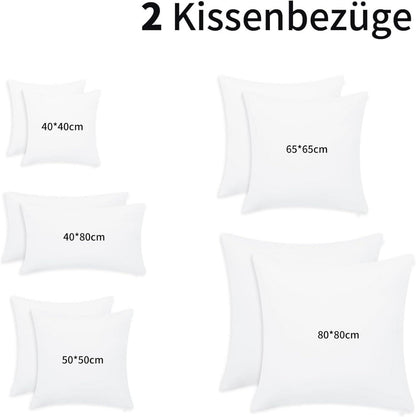 Kissenbezug 80x80 2er Set Weiß Mikrofaser Reißverschluss - Weich