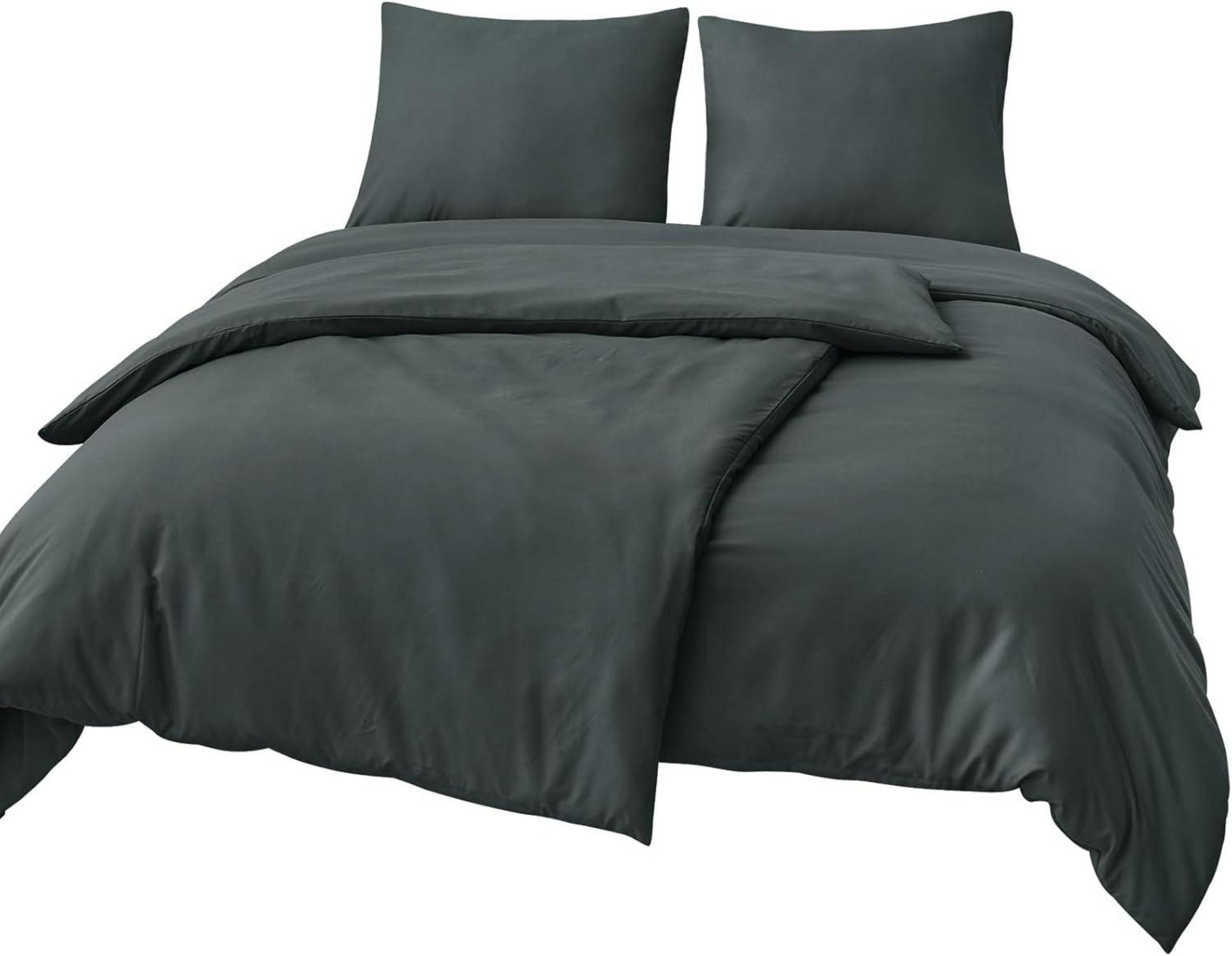 Bettwäsche Set Grau 135x200cm 4tlg Mikrofaser Reißverschluss