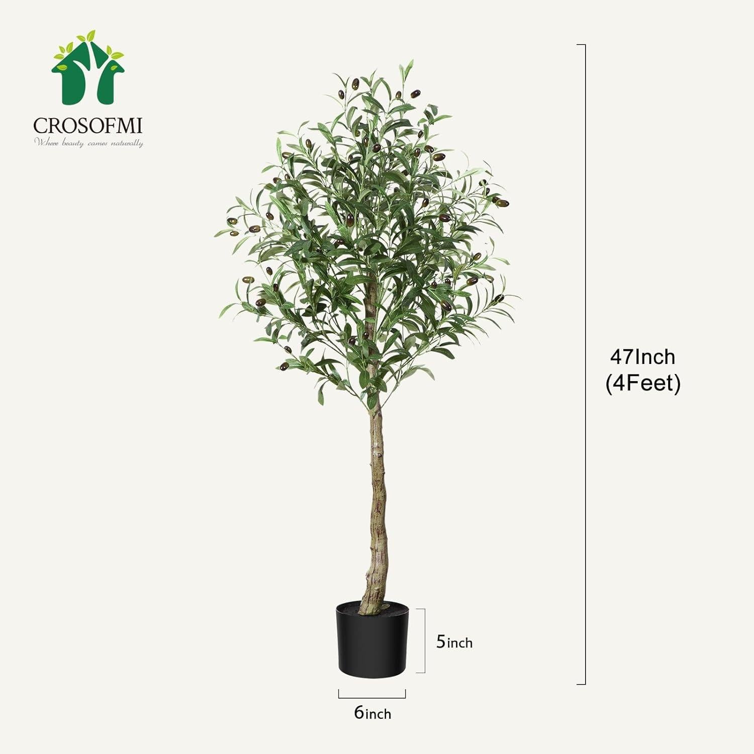 CROSOFMI Künstlicher Olivenbaum 120cm Fake Pflanze Indoor Outdoor Dekoration