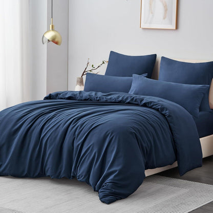 Bettwäsche-Set 200x200cm Mikrofaser Marineblau mit Reißverschluss