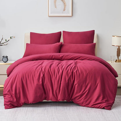Bettwäsche Set 200x200 Rot Mikrofaser mit Reißverschluss