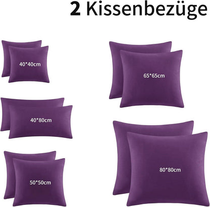 Kissenbezug 80x80 2er Set Lila Mikrofaser Reißverschluss Weich 80x80cm
