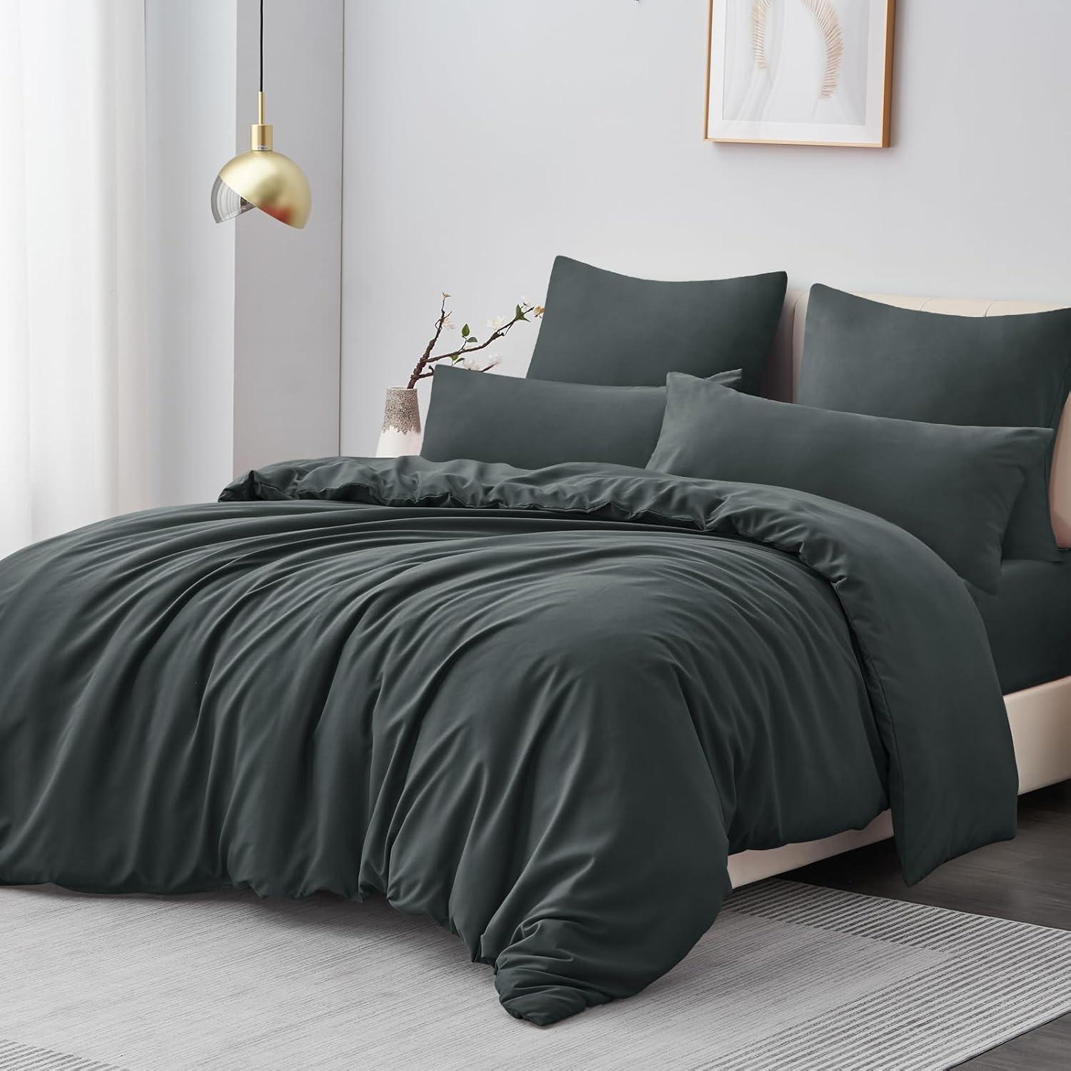 Bettwäsche Set 200x220 3tlg Grau Mikrofaser