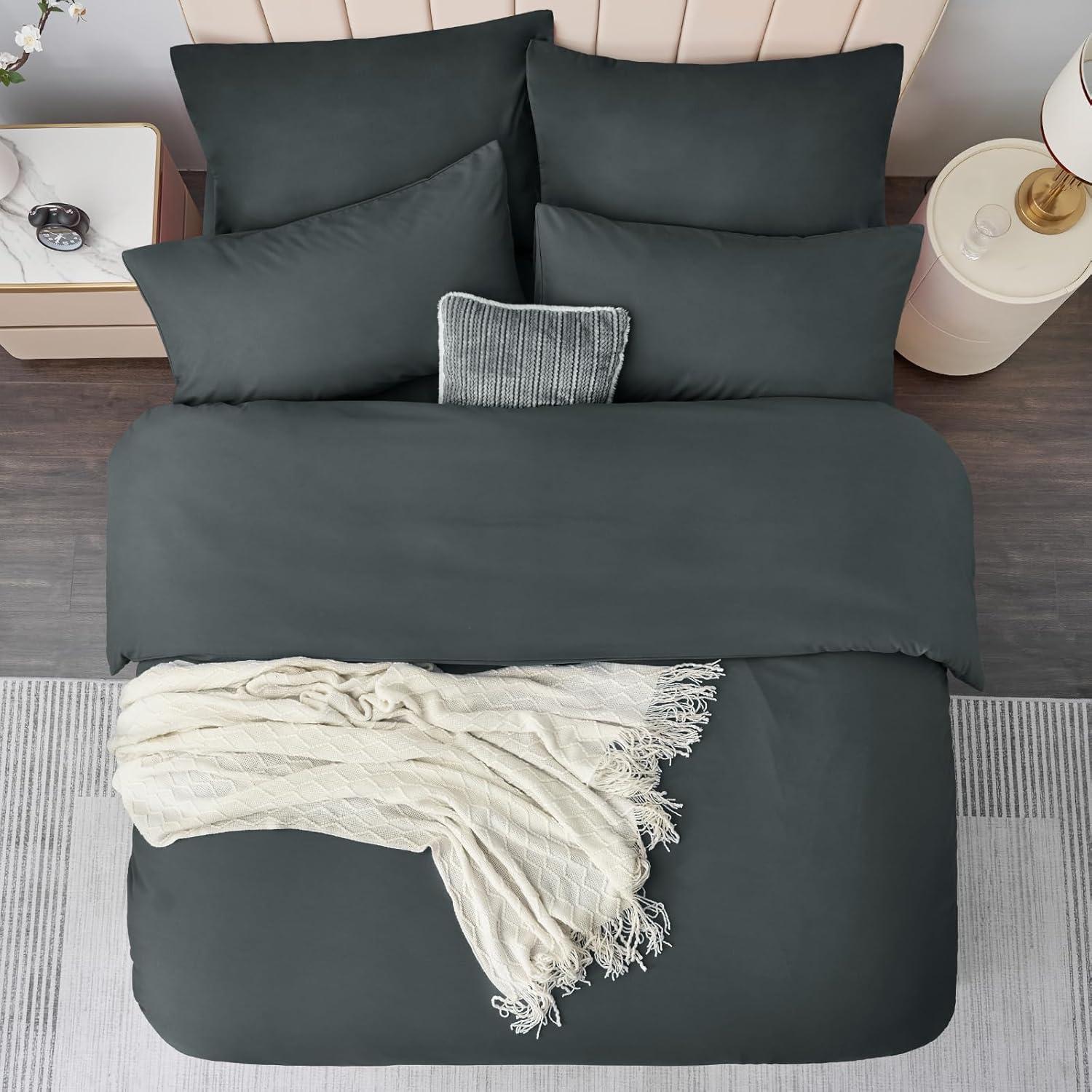 Bettwäsche Set Mikrofaser 200x220 3tlg Grau Reißverschluss