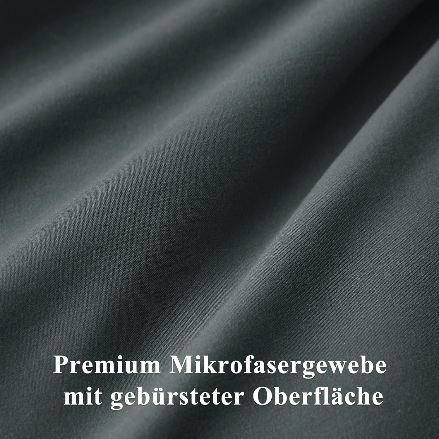Bettwäsche 200x220 3tlg Grau Mikrofaser Reißverschluss Bügelfrei