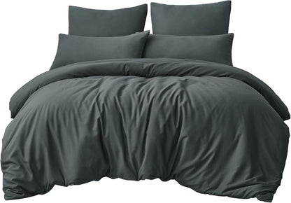 Bettwäsche 200x220cm 3tlg Grau Mikrofaser Reißverschluss weich & bügelfrei
