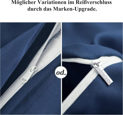 Bettwäsche Set 220x240 Blau 3tlg Mikrofaser Reißverschluss weich bügelfrei