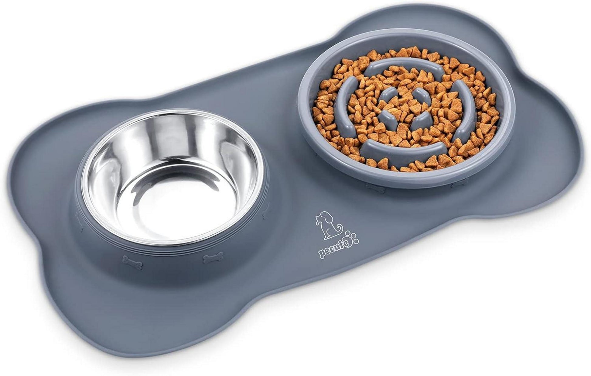 Pecute Langsamer Fütternapf für Hunde mit Silikonmatte Grau M 400ml