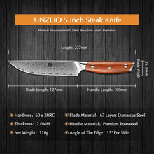 XINZUO Damaststahl 4-teilig Steakmesser Set 12.7cm Premium