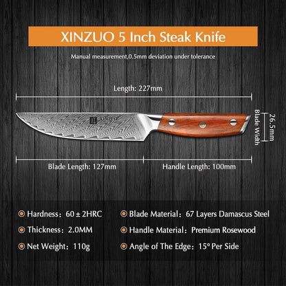 XINZUO Damaststahl 4-teilig Steakmesser Set 12.7cm Premium