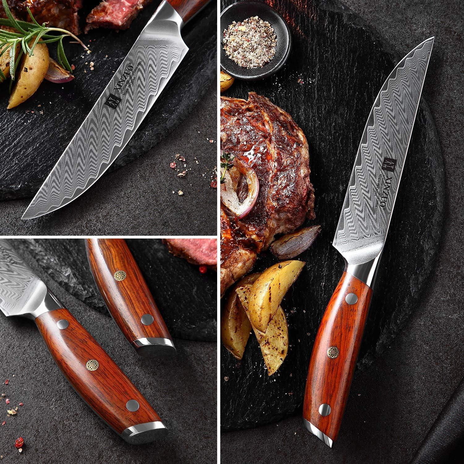 XINZUO Damaststahl Steakmesser Set 4-teilig 12.7cm Premium Besteckmesser Kit