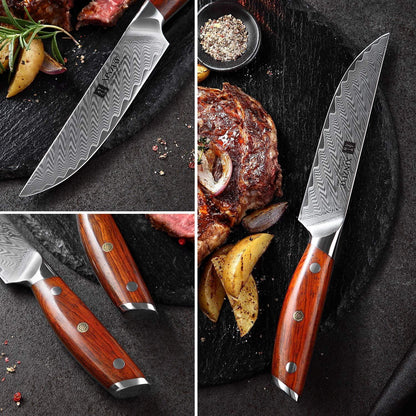 XINZUO Damaststahl Steakmesser Set 4-teilig 12.7cm Premium Besteckmesser Kit