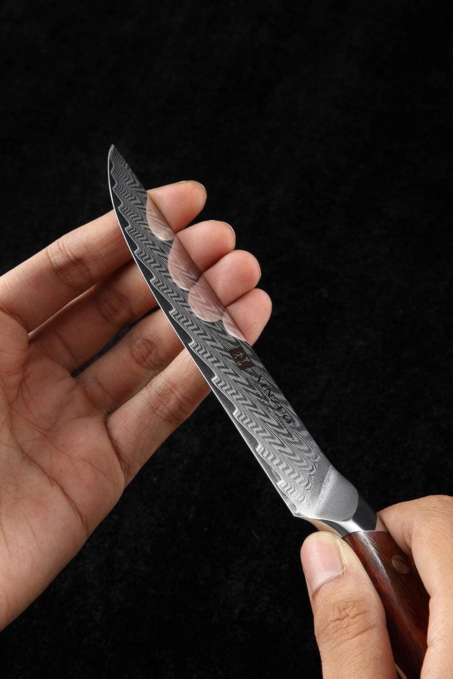 XINZUO Damaststahl Steakmesser Set 4-teilig 12.7cm Besteckmesser Scharf