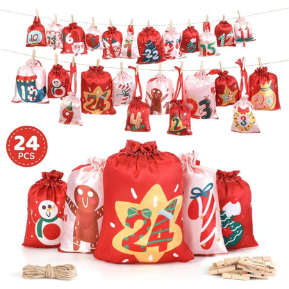Anpro Adventskalender DIY Befüllen Stoffsäckchen, 24