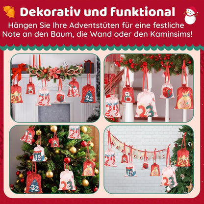 Anpro Adventskalender DIY Befüllen Stoffsäckchen, 24