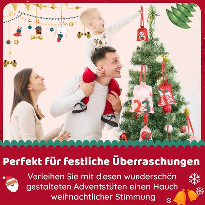 Anpro Adventskalender DIY Befüllen Stoffsäckchen, 24