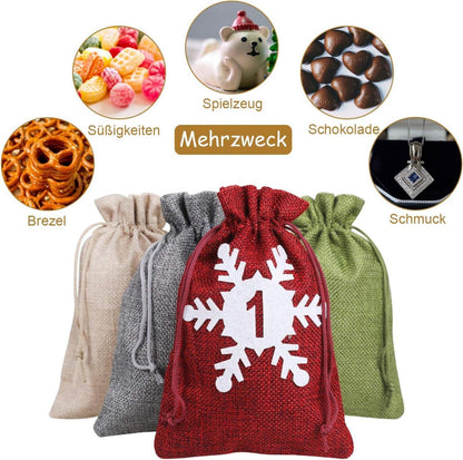 DIY Adventskalender Stoffsäckchen Jutesacken 24 Adventszahlen Filz