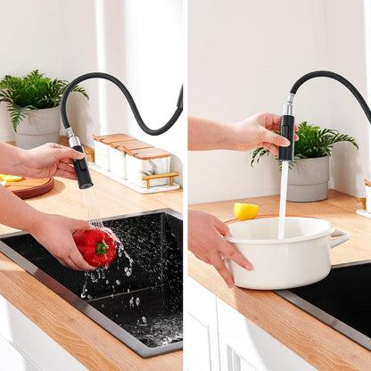 Schwarzer Hochdruck Küchenarmatur Ausziehbar 2 Wasserstrahlarten