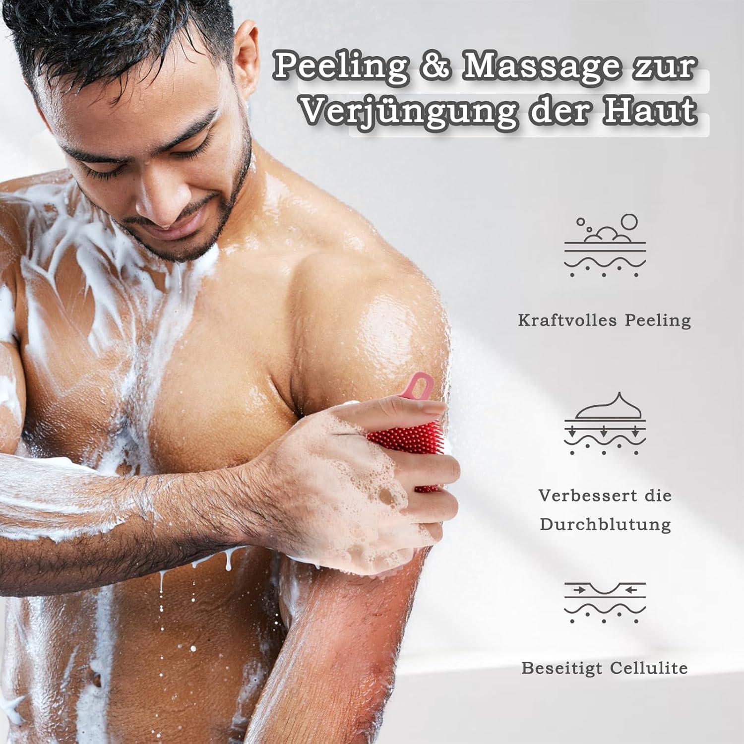 Silikon Körperbürste Doppelseitig Badebürste Massage Peeling Hygienisch Rose