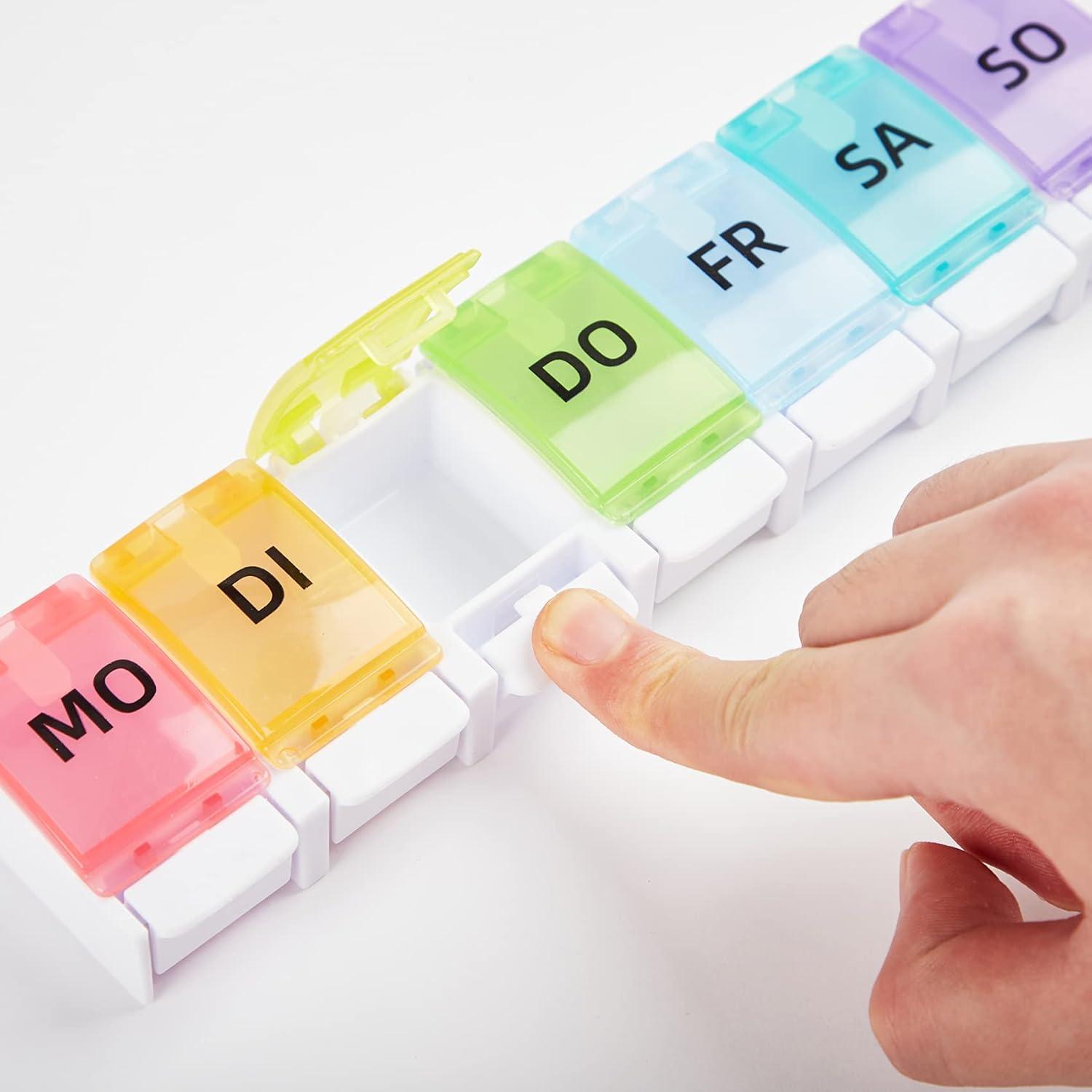 Wochen-Pillendose für 7 Tage - Tablettenbox mit Knopf und