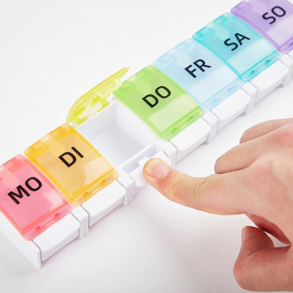 Wochen-Pillendose für 7 Tage - Tablettenbox mit Knopf und