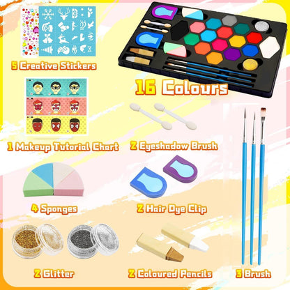 Kinder Schminke Set Fasching 16 Farben + Extras