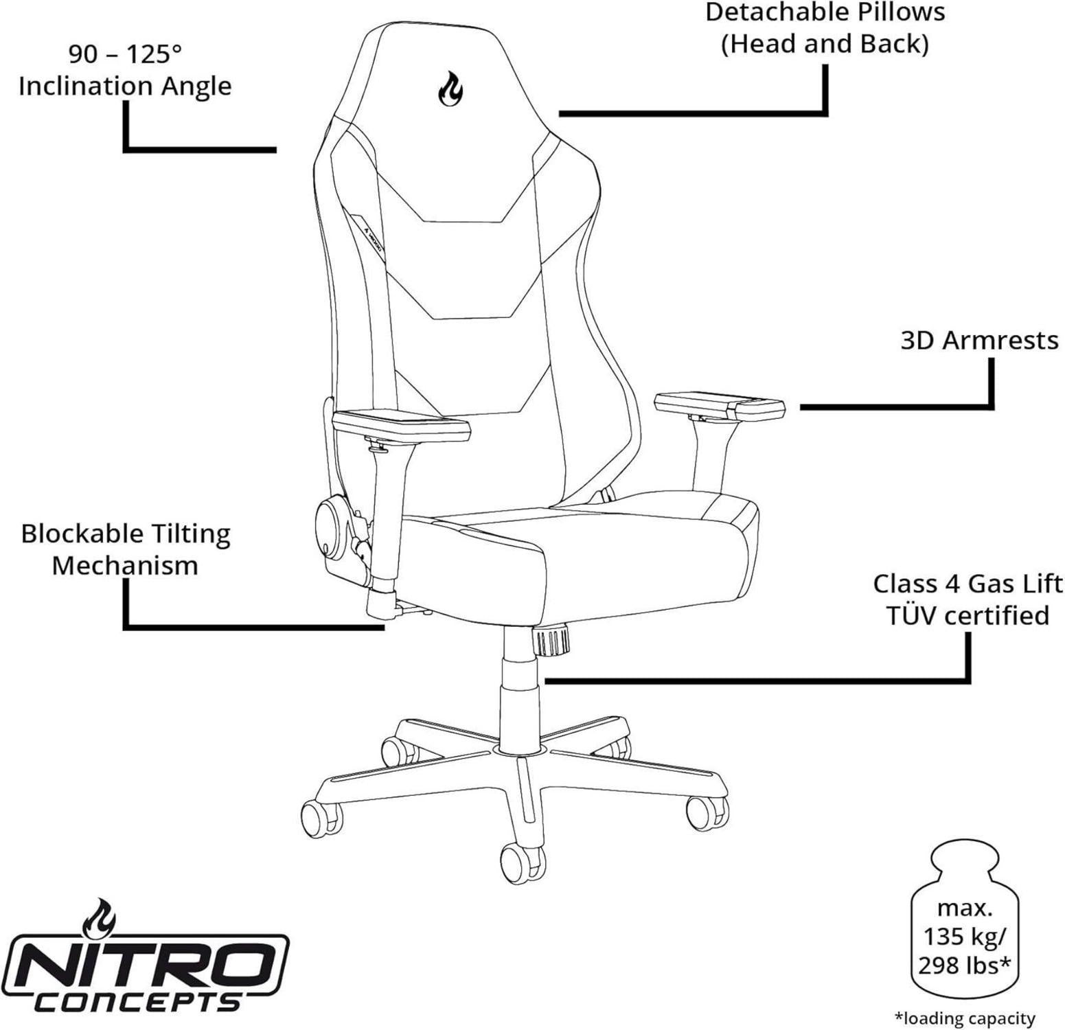 Gaming Stuhl Nitro Concepts X1000 Bürostuhl Schwarz Ergonomisch