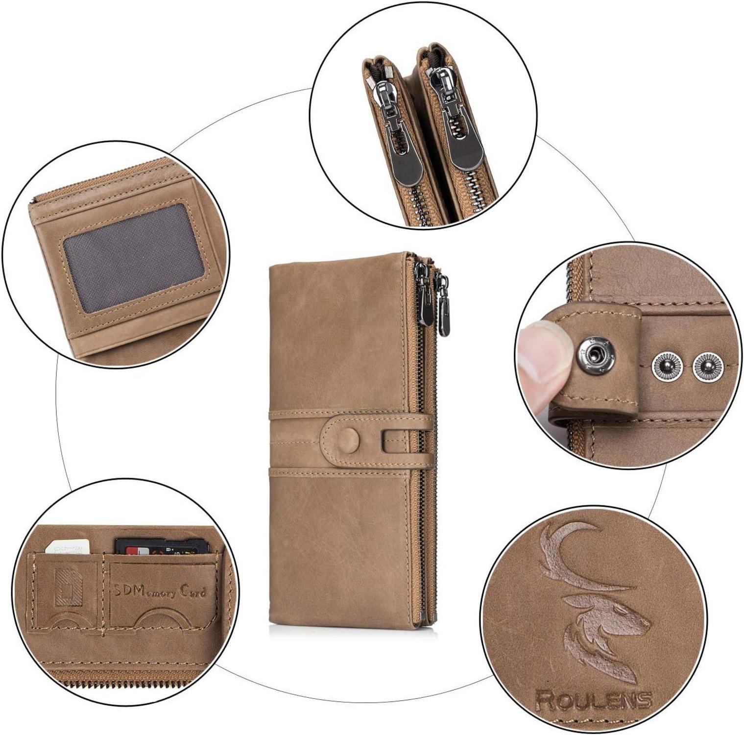 Retro Vintage Damen Geldbörse RFID Schutz 13 Kartenfächer Echtes Leder