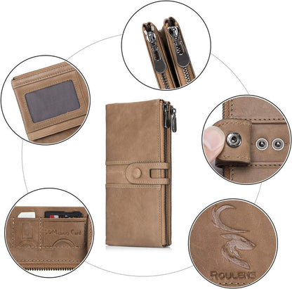 Retro Vintage Damen Geldbörse RFID Schutz 13 Kartenfächer Echtes Leder