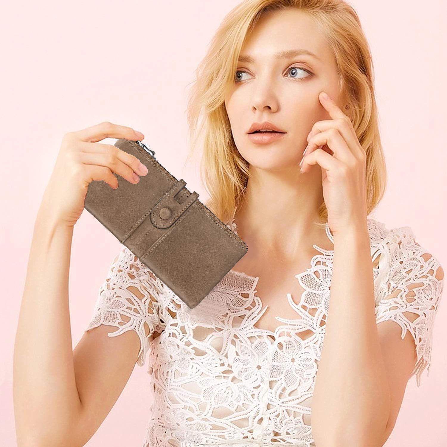 Große Damen Geldbörse Vintage Leder RFID Schutz 13 Kartenfächer