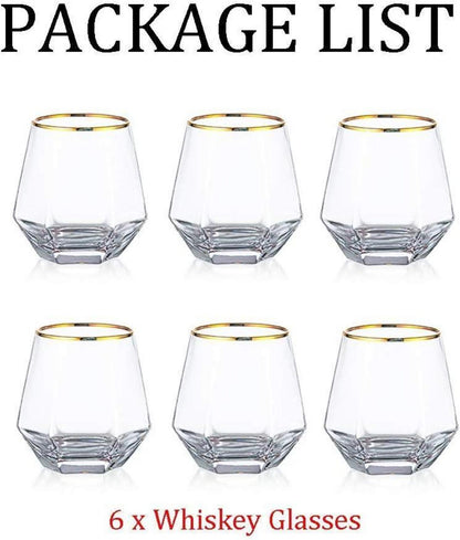 Diamond Whisky Glasses 6er-Set Bourbon Tumbler Klar Goldrand 6