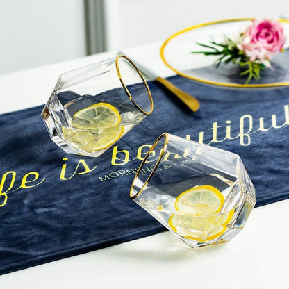Diamond Whisky Glasses 2er-Set Moderner Look 300 Ml Goldrand