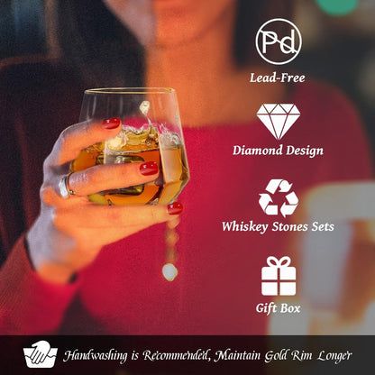 Diamond Whisky Glasses 2er-Set Scotchglas 300 Ml Whiskyglas Moderner Look Männer Frauen Bourbon Tumbler Klar Goldrand