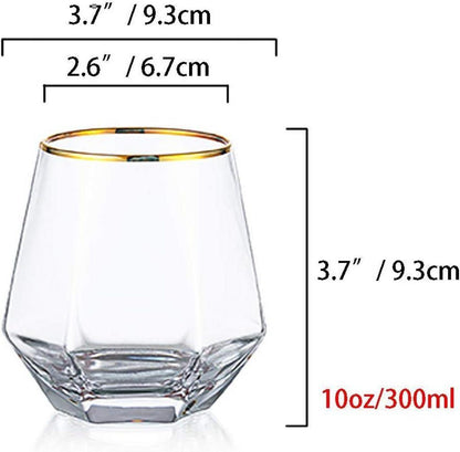 Diamond Whisky Glasses 2er-Set Scotchglas 300ml Tumbler klar Goldrand