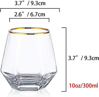 Diamond Whisky Glasses 2er-Set Scotchglas 300 Ml Whiskyglas Moderner Look Männer Frauen Bourbon Tumbler Klar Goldrand