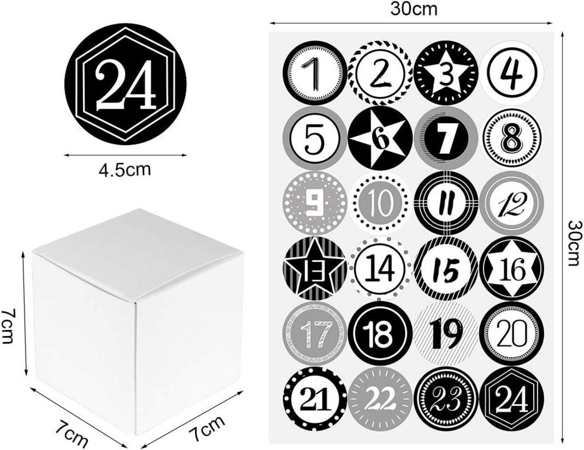 Adventskalender zum Befüllen 24 Stück mit Zahlenaufklebern