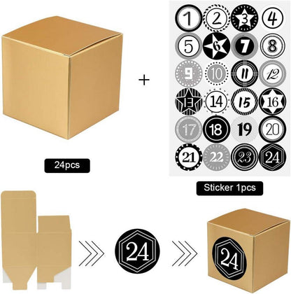 Adventskalender zum Selber Befüllen 24 Boxen mit Zahlenaufklebern Goldene Weihnachts DIY