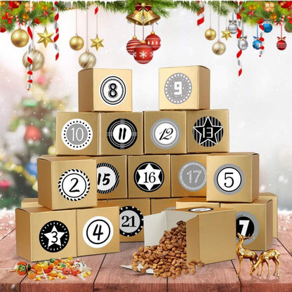 Adventskalender 24 Boxen Zahlenaufkleber Weihnachten DIY Golden