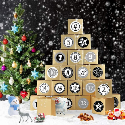 Adventskalender zum Befüllen 24 Boxen Zahlenaufkleber DIY Golden