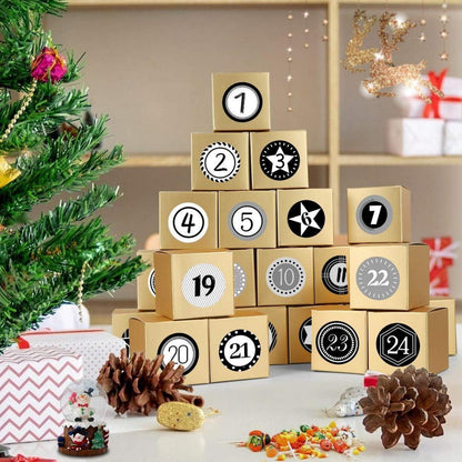 Adventskalender 24 Boxen Zahlenaufkleber Weihnachten DIY Golden