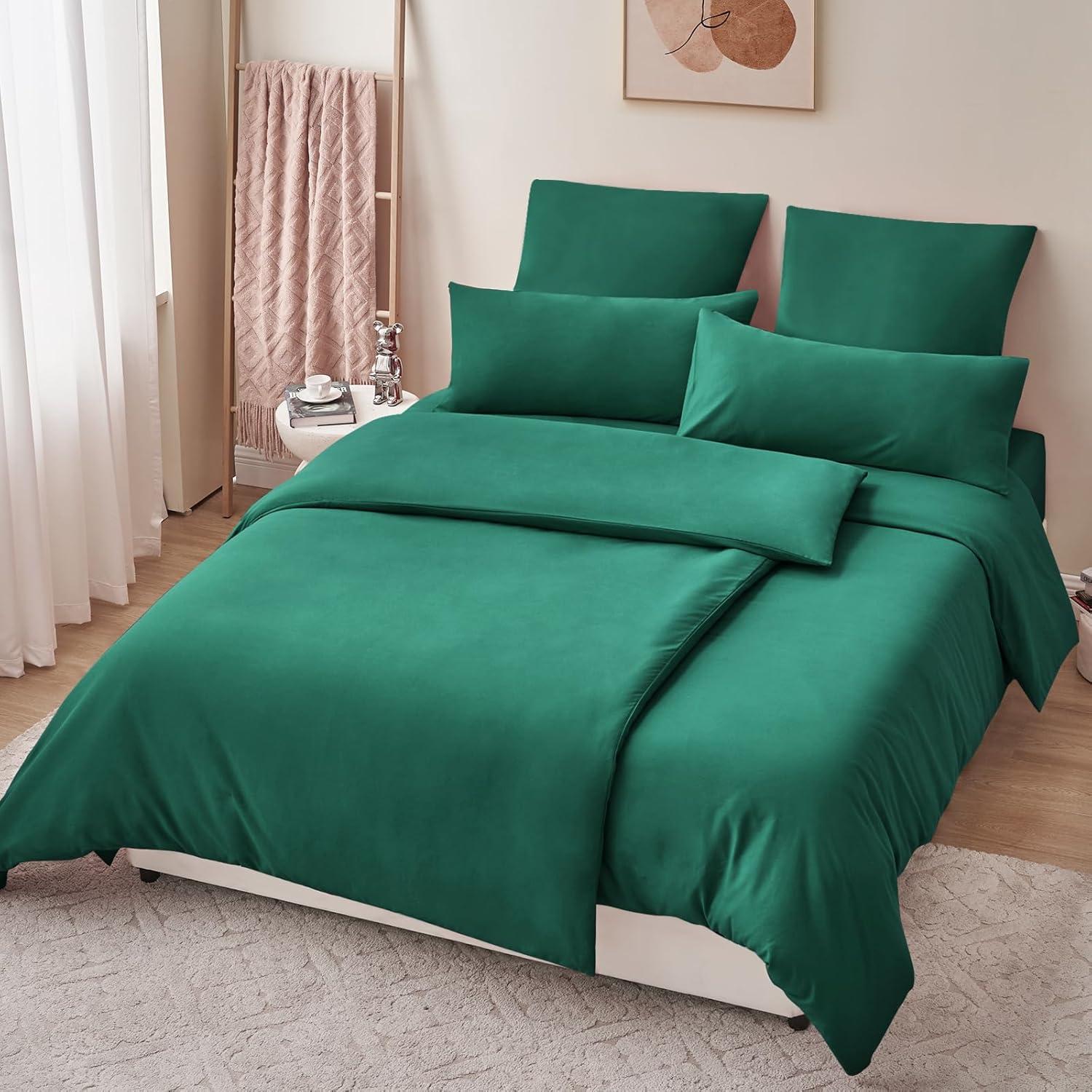 Bettwäsche 135x200 Grün 4tlg. Mikrofaser Reißverschluss Weich Bügelfrei