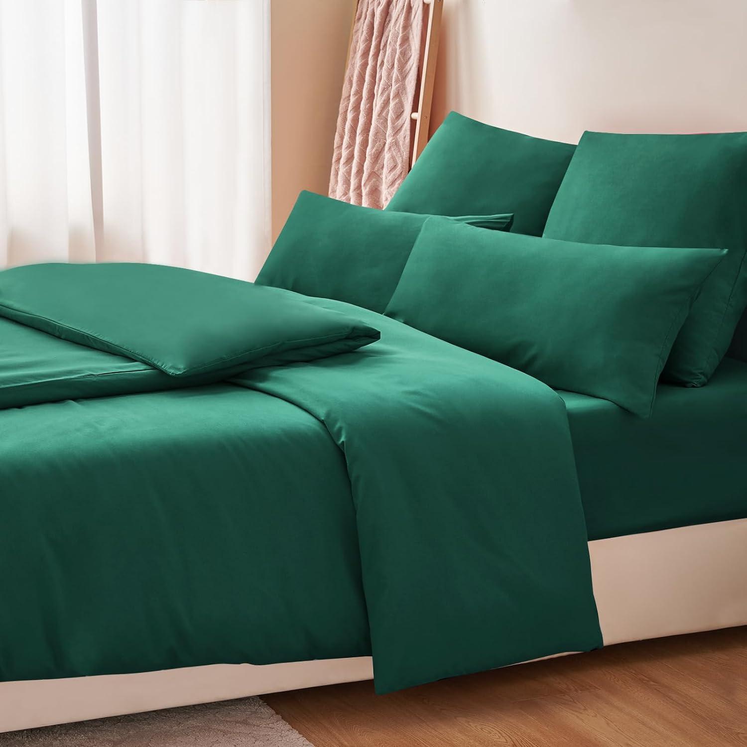 Grüne Bettwäsche 135x200cm Set - Mikrofaser Bettbezüge mit Reißverschluss