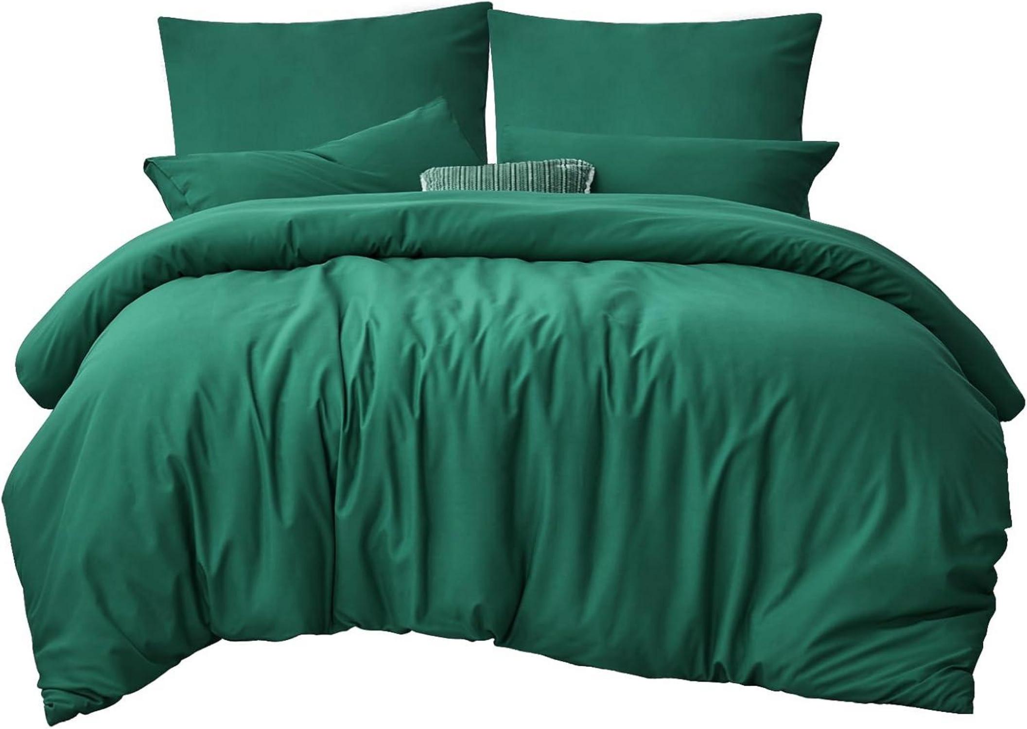 Grüne Bettwäsche 200x220cm Set - Mikrofaser, 3-teilig, Reißverschluss, Weich