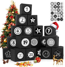 Adventskalender Geschenkbox DIY schwarz mit Zahlenaufklebern