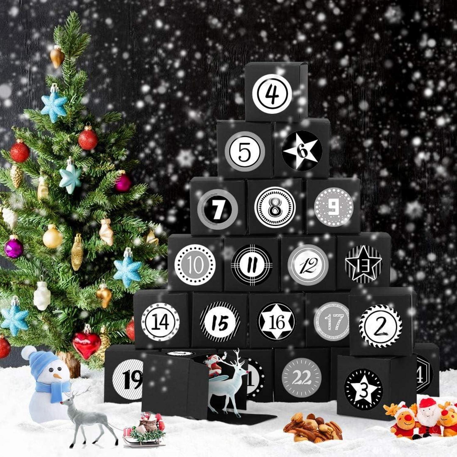 Adventskalender zum Befüllen 24 Geschenktüten Schwarz DIY 2024