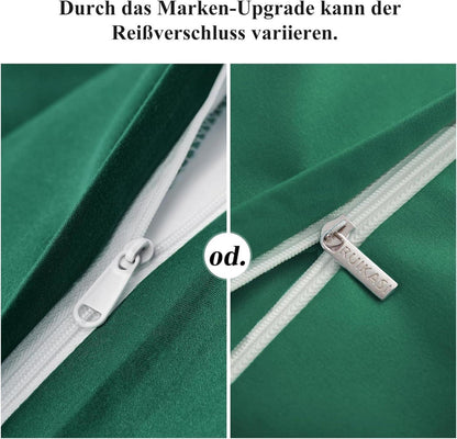 Bettwäsche 220x240 Grün Set Kissenbezüge Mikrofaser Reißverschluss