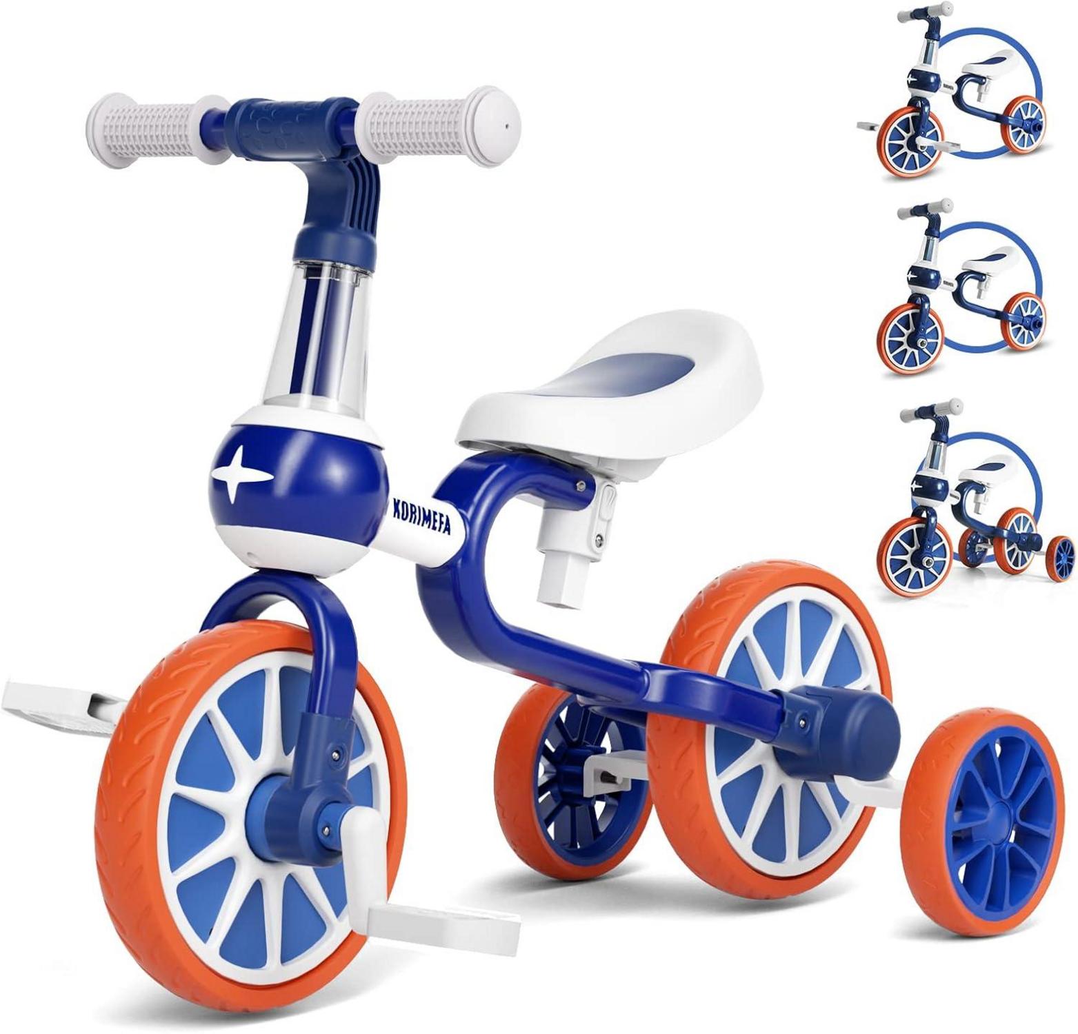 4 in 1 Laufrad Kinderdreirad Lauffahrrad für Kinder 1-4 Jahre Blau