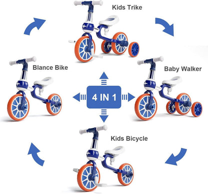 4 in 1 Laufrad Kinderdreirad Lauffahrrad für Kinder 1-4 Jahre Blau